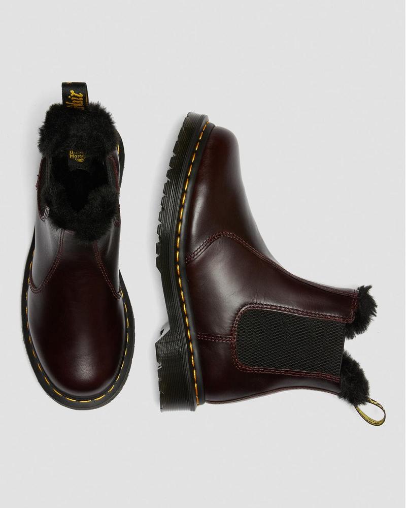 Burgundy Women's Dr Martens 2976 Leonore Faux Fur Lined Chelsea Boots | CA 110UZG